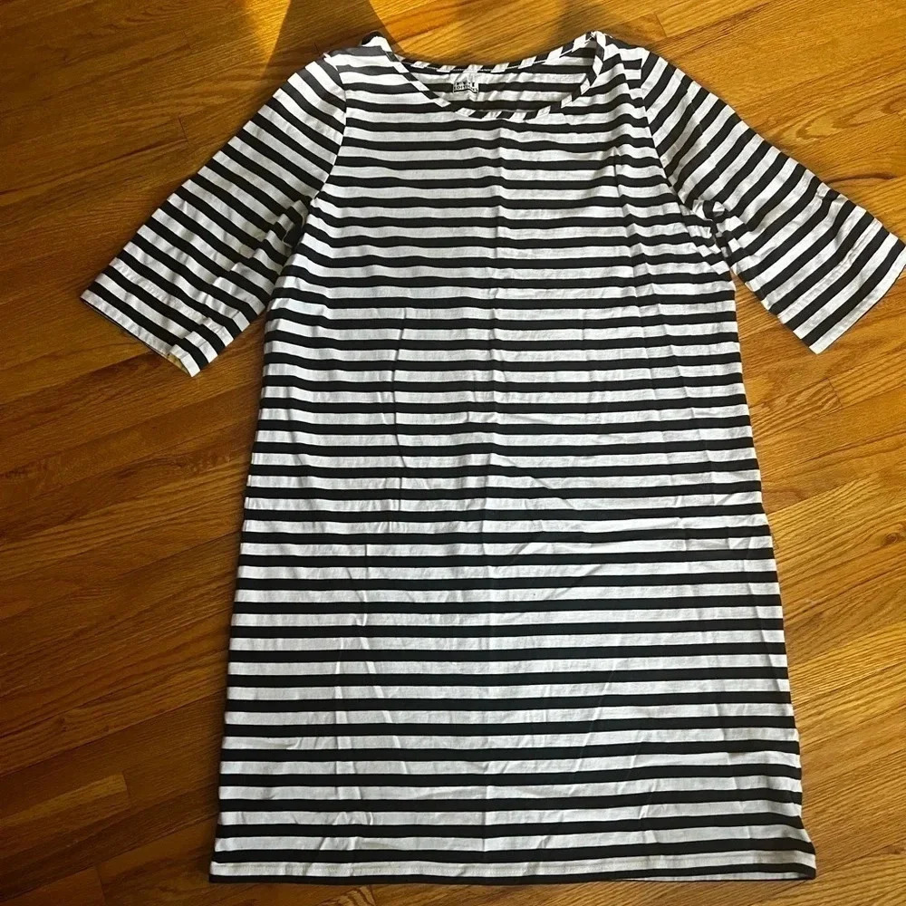 Blue and white striped T-shirt dress